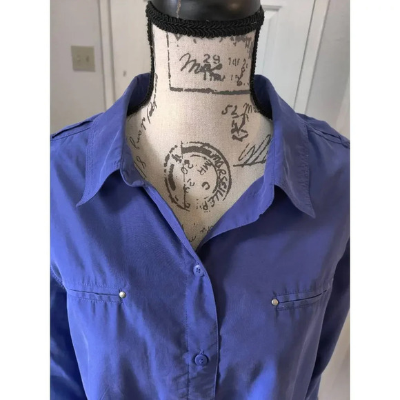 Chico's Button Up Purple Shirt Modal Blend Soft Casual Roll Tab Sleeves Size XL - Picture 5 of 7